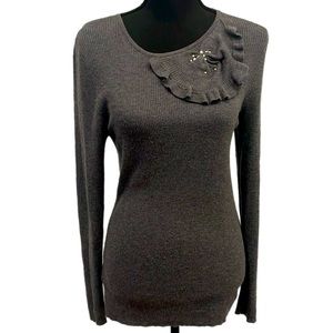 Ann Taylor grey wool, silk and cashmere blend embellished sweater